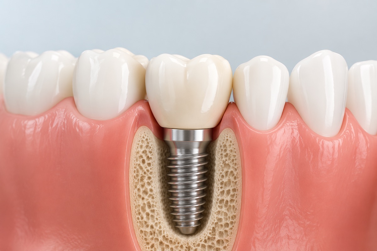 impianto dentale singolo con corona su gengiva naturale