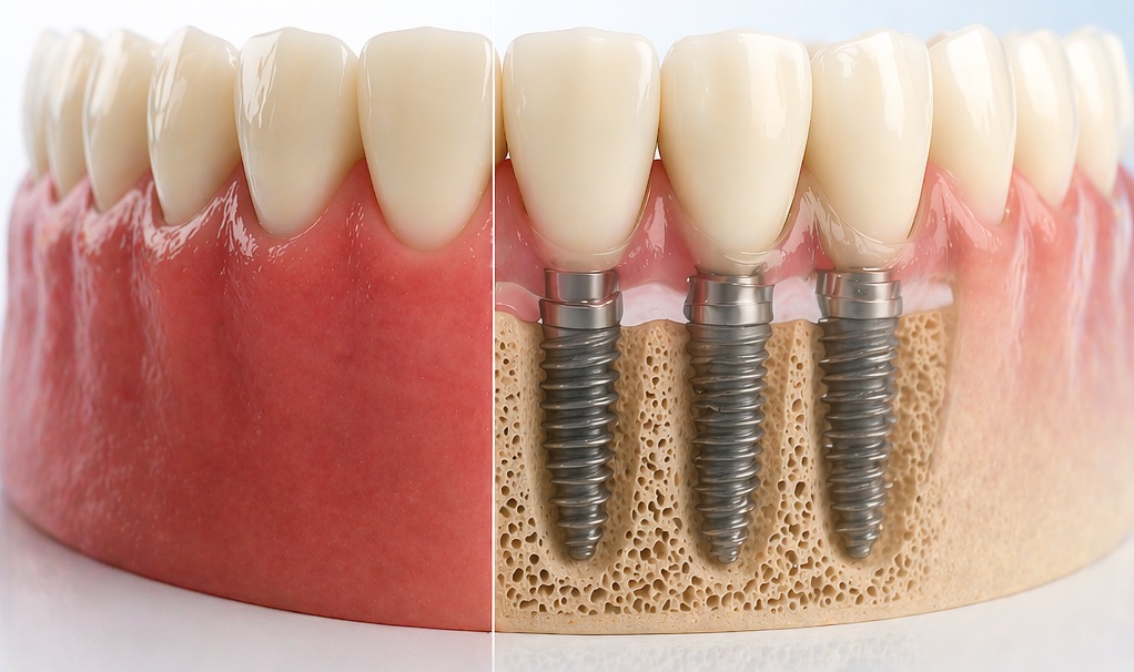 denti fissi su impianti anche in presenza di poco osso con supporto sotto gengiva